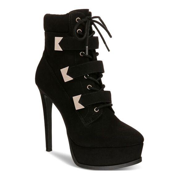 THALIA SODI Shoes - THALIA SODI Womens Black Up Hook And Loop Straps Sasha Stiletto Boots 6.5 M